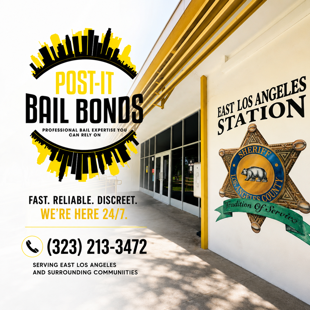 East Los Angeles Sheriff's Station — front exterior where families arrive to post bail.