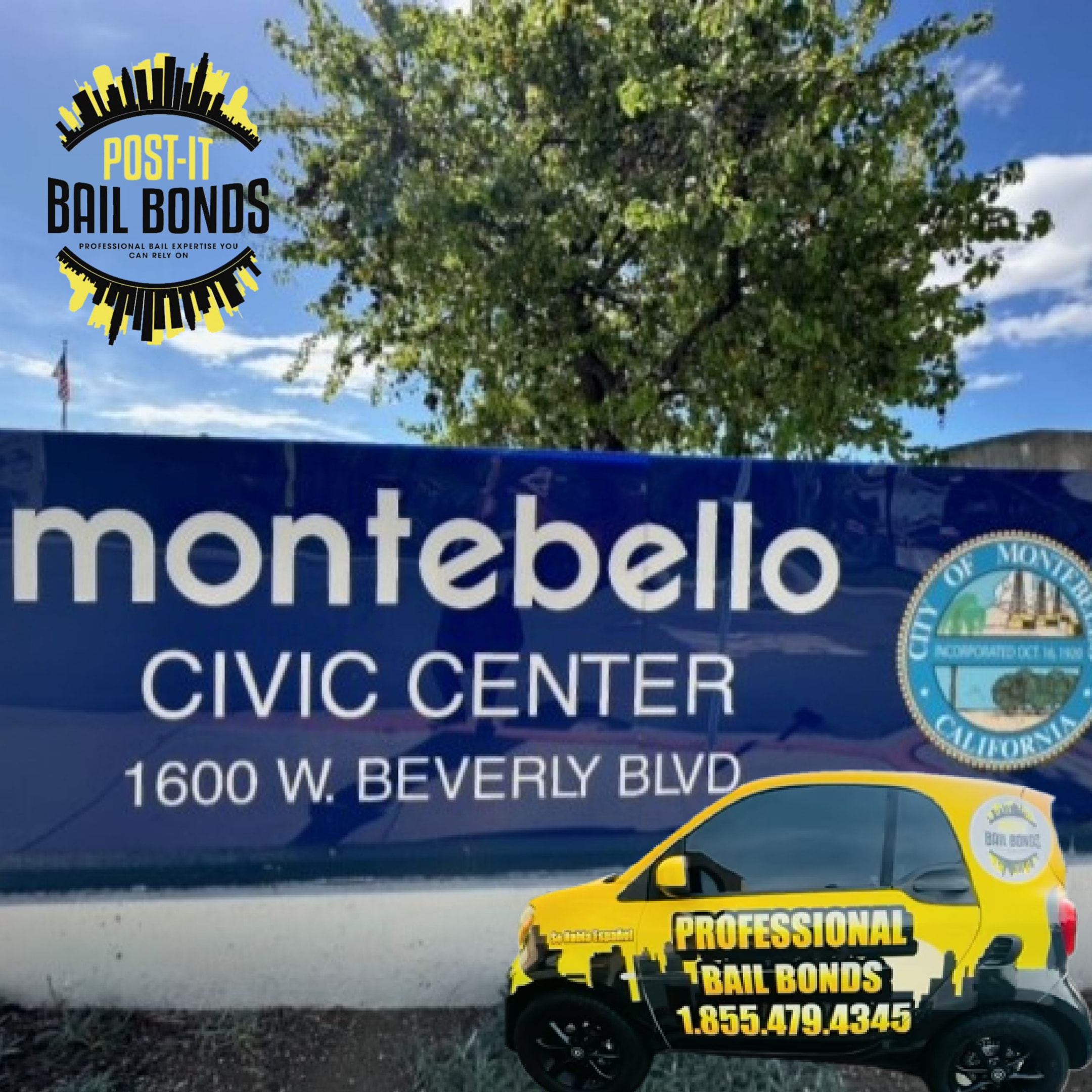 Post It Bail Bonds branded vehicle at the Montebello Civic Center