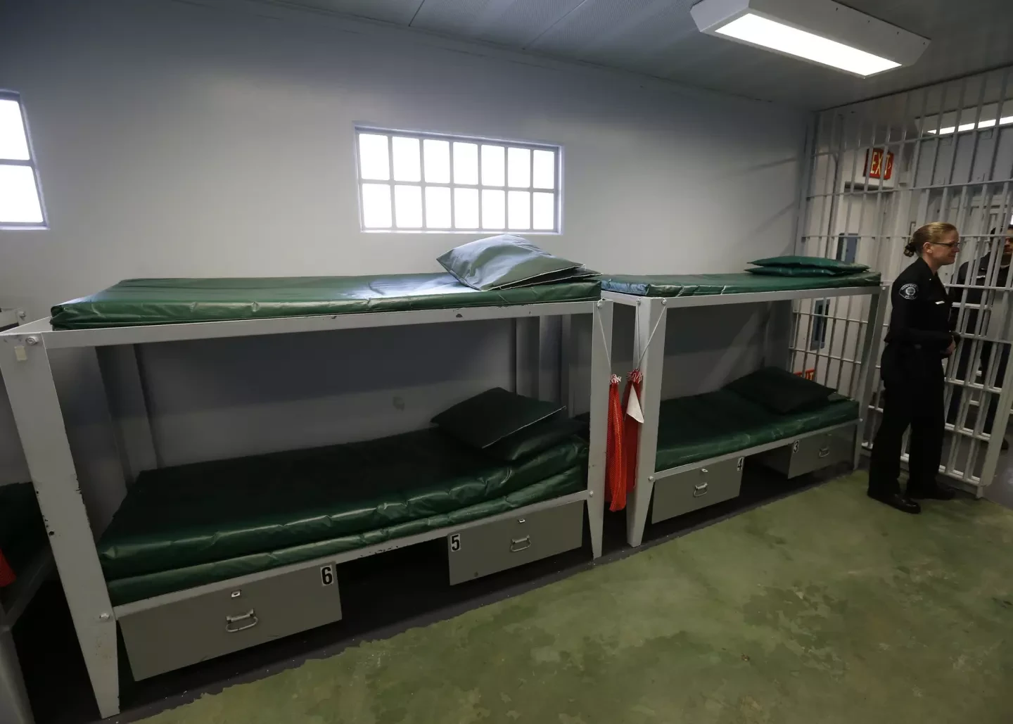 Holding cell interior at the Montebello Police Department jail facility